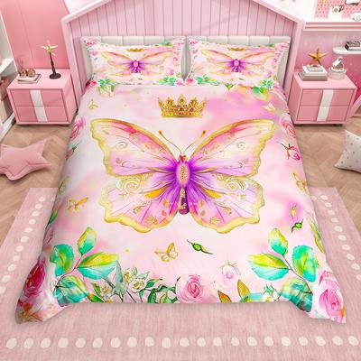Homewish Chic Schmetterling Bettbezug-Set für Mädchen, Buntes Glitzer Sterne Bettdeckenbezug-Set, Regenbogen Blumen Bettset