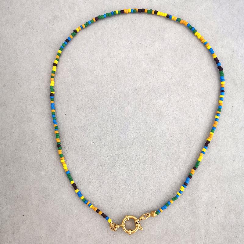 Imitation Pearl Necklace Women Choker Seed Beads Rainbow Stainless Steel Clasp Sailor Buckle Base Chain Gold Color Boho