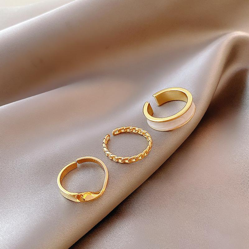 Plain Ring Three-piece Combination Ring Female Ins Cold Wind Open Ring Ring Japanese and Korean Simple Trendy Hand