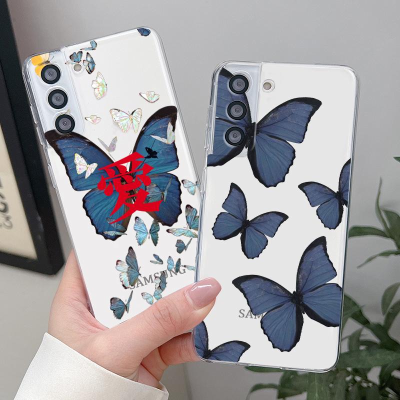 

Luxury colorful butterfly flying Phone Case For Samsung S23 S22 S21 S20 FE Ultra Pro Lite S10 5G S10E M52 Plus Transparent Cover Samsung S8