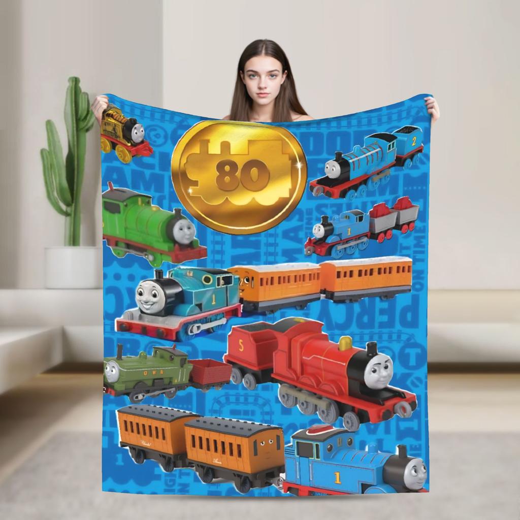 T-Thomas The Train Friends   Blankets  Camping Flannel Throw Blanket For Couch Chair Super Warm Custom Quality Bedspread Gift