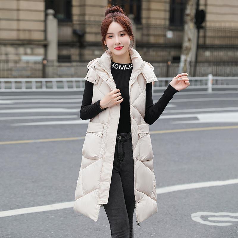 Autumn and winter new medium and long thin large size hooded thickened down cotton jacket vest women's vest vest tide