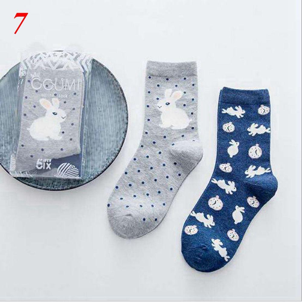 2Pairs Women Cute Casual Creative Hosiery Cotton Lovers Socks Cartoon Printed