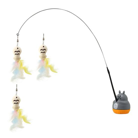 Rotating Cat Teaser Stick Interactive Cat Toy with Feathered Teaser Heads 360-Degree Rotating Base Detachable Wand Self-Play Toy for Small Medium