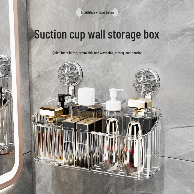 Stylish No-Drill Suction Cup Wall Storage Basket for Utensils & Toothbrushes