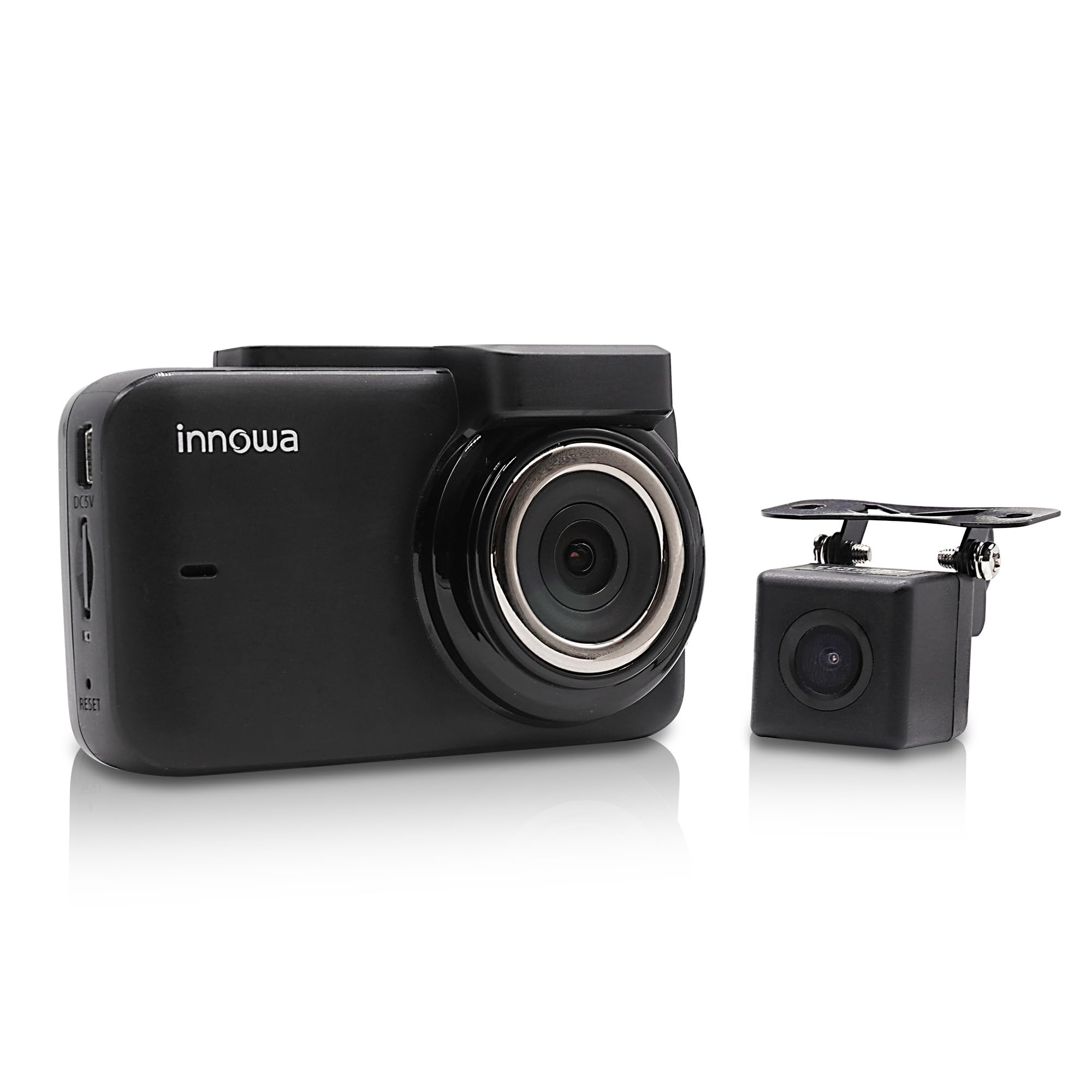 

innowa Видеорегистратор с двумя камерами, с передней и задней камерами с полным широким углом обзора для парковки, SD-карта 32 ГБ, Эксклюзив Amazon, Камеры, HD, Wi-Fi, GPS, Угол обзора 160 градусов, чёрный