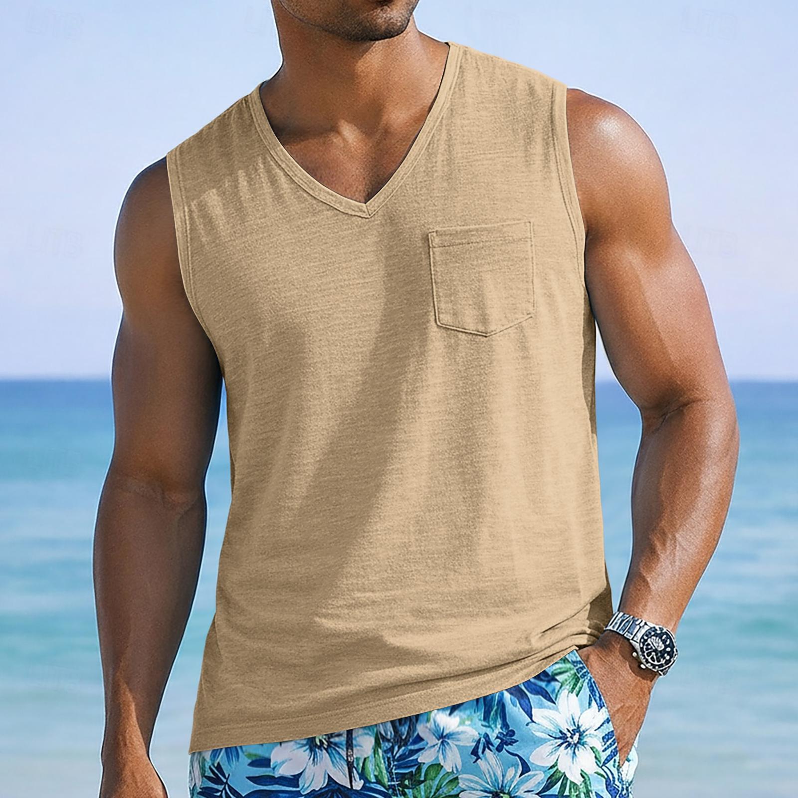 

Men s Athletic Casual Wide Strap Tank Top with Pocket Sleeveless Shirt for Outdoor Fitness Gym Training and Daily Wear L хакі