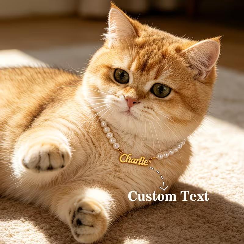 Custom Stainless Steel Name Cat Dog Pet Necklace Personalized Fashion Gorgeous Pearl Chain Suitable for Daily Pet Wear
