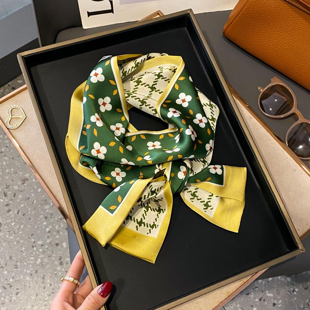 Luxury Women Elegant Boho-Chic Print Scarf Headband Neckerchief Foulard Female Hair Scarfs Neck Tie Skinny Scarves Soft Satin