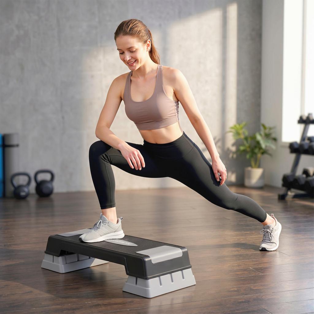 Aerobic Fitness Stepper, 3-Level, Adjustable Height 12/17.5/22.5 cm, Non-Slip, 250 kg Load, Gray