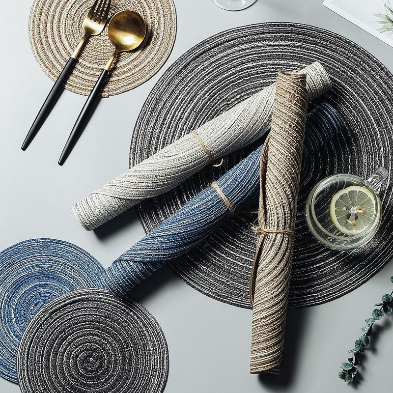 European Round Cotton Yarn Non-Slip Washable Woven Placemat - Simple Dining Table Insulation Mat