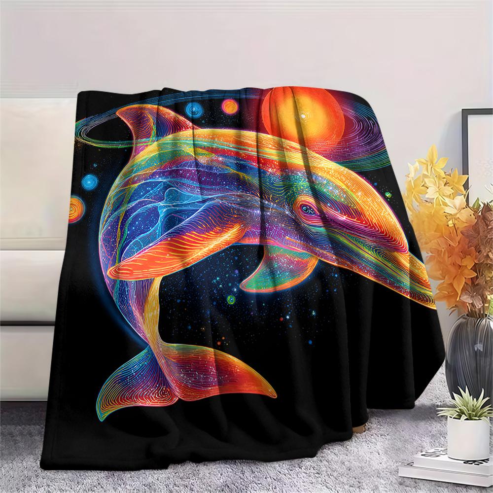 Dolphin Print Flannel Blanket, High quality Comfortable for All Seasons, Home Decor, Warmth and Comfort, Perfect for Christmas Gifts