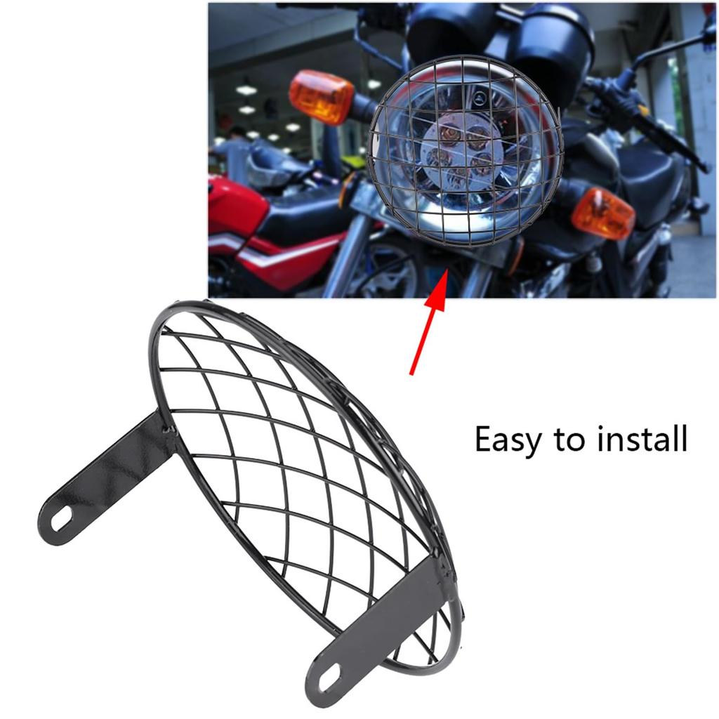 8" Headlight Grille, Motorcycle Headlight Mesh Grille Cover Side Mount Universal Lamp Protector