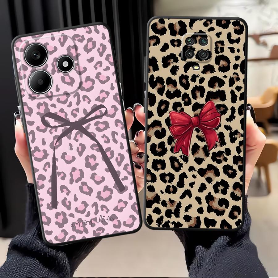 Creative Leopard Print Bow Phone Cover Case for Xiaomi Redmi Note 14 A1 12C 13C 14C A3 12 11 13 Pro Plus A4 A5 K80 9 8 7 10 A2