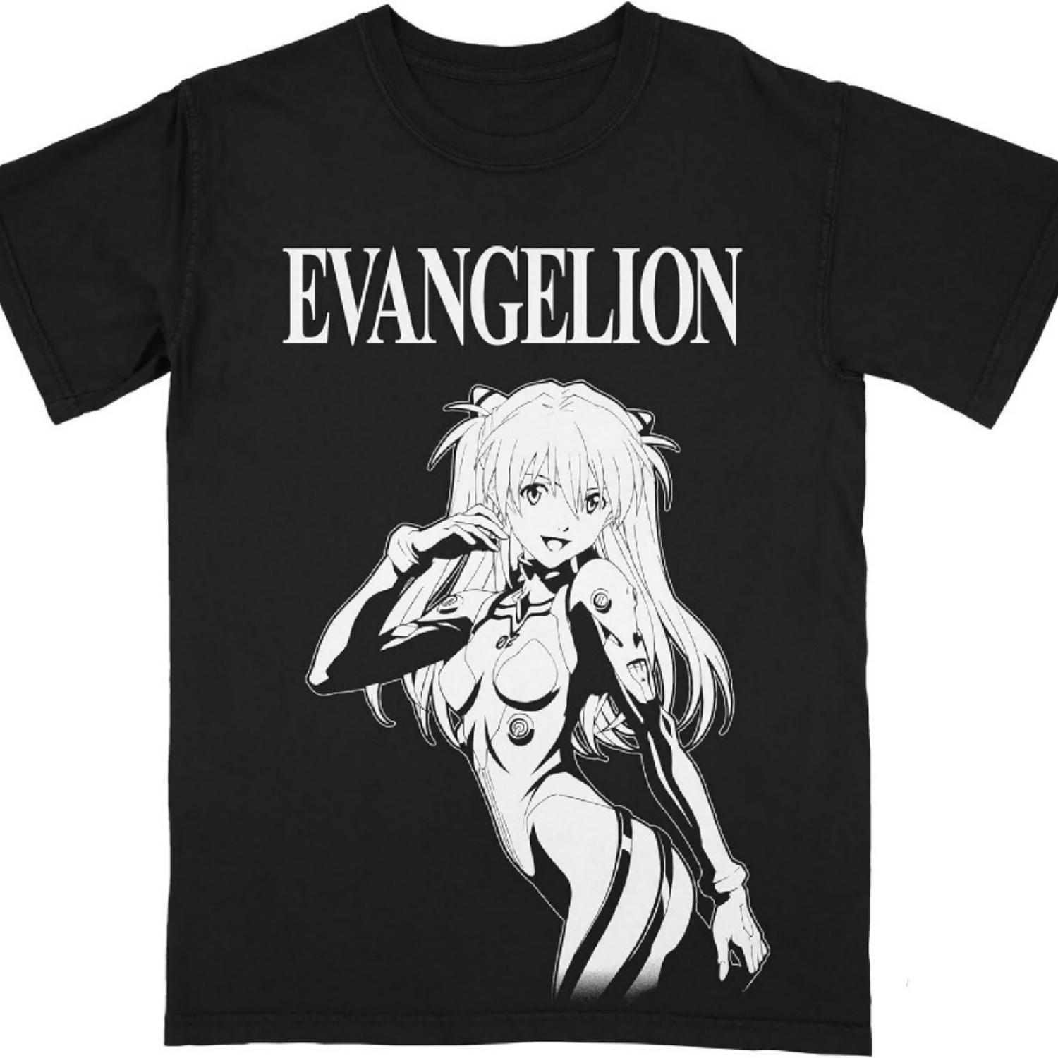 

Neon Genesis Evangelion Oversized Asuka Print Adult Black Crew Neck Short Sleeve T-Shirt XXXXXL чорний