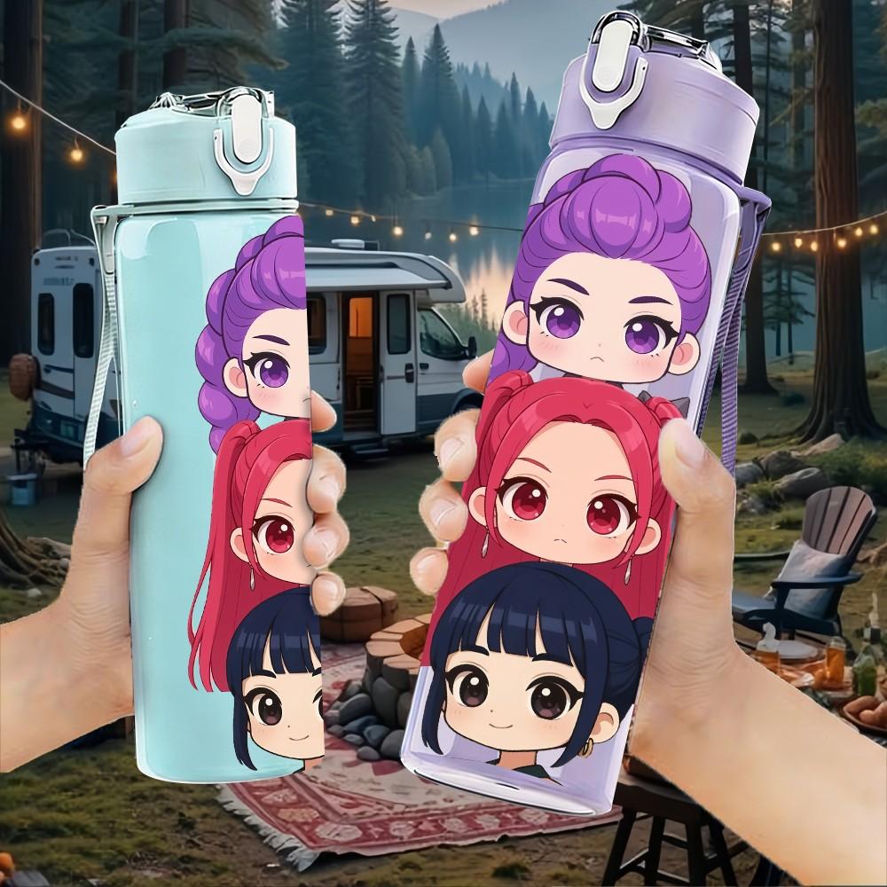 1PC Long Hair Girl Character Pattern 750ml Color Plastic Sports Water Bottle Leakproof Flip Straw Lid Suitable for Sports Office Home Use