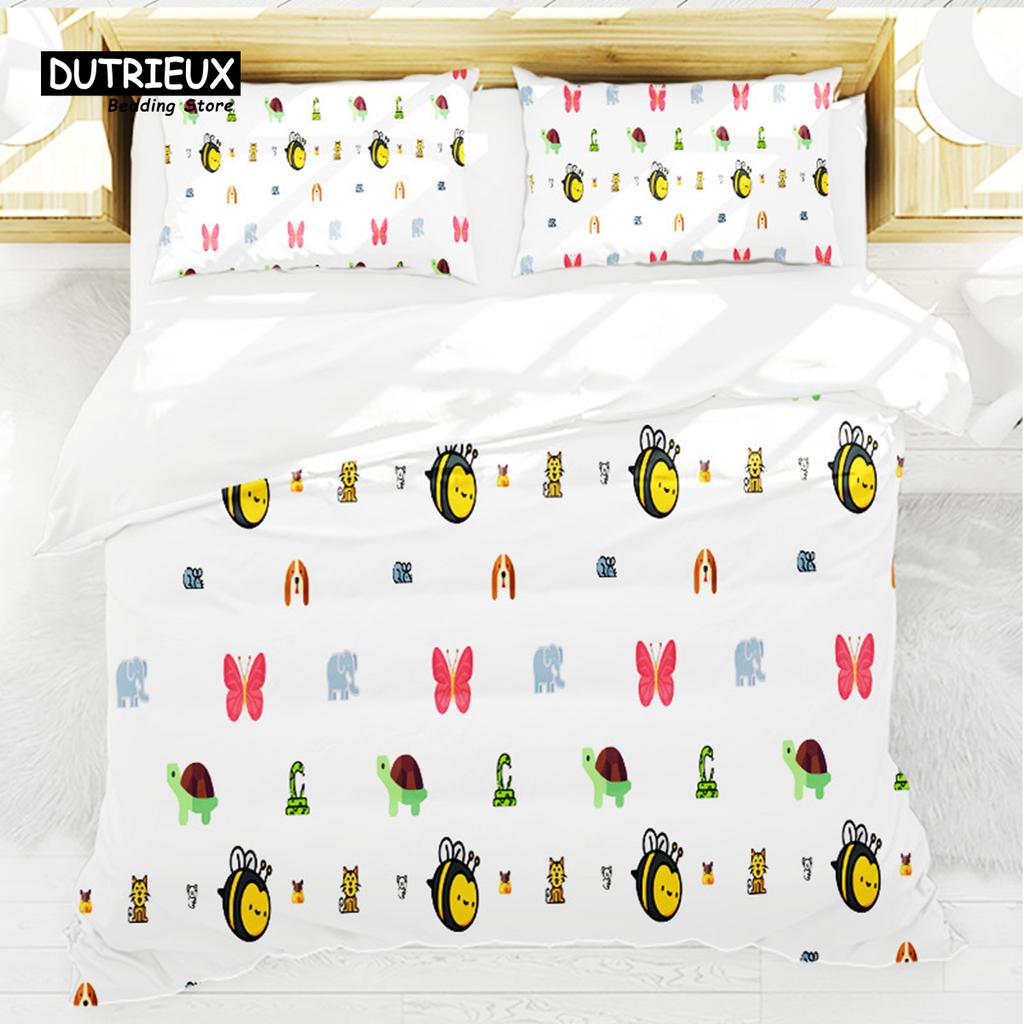 Cartoon Animals Toddler Bedding Set For Kids Girls Boys Bedroom Decor Cute Bear Rabbit Cat 3D Print Duvet Cover Set Pillowcases