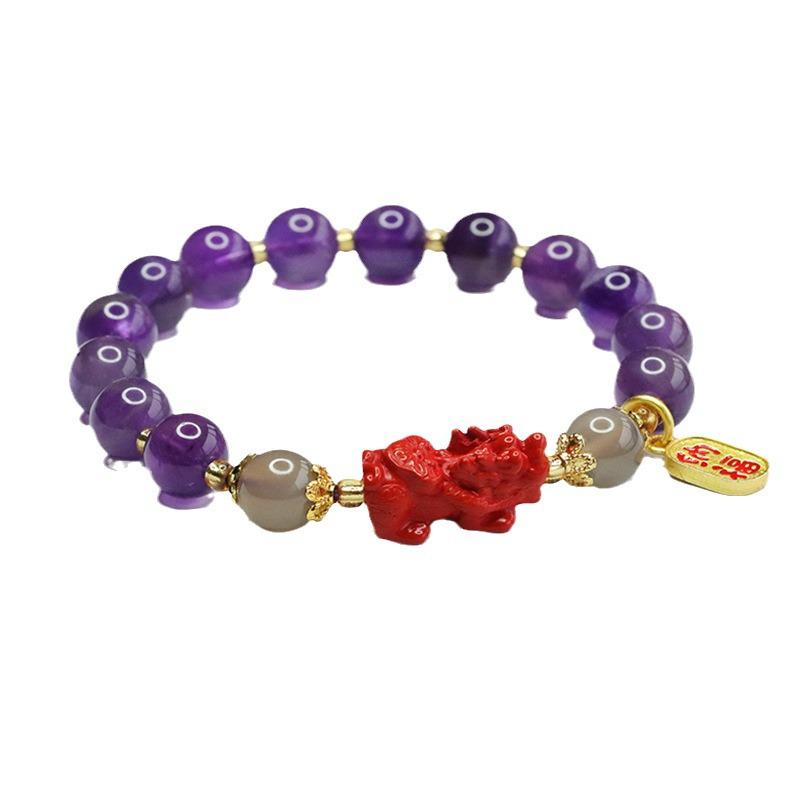 Juan Yu Nine Purple Li Fire Amethyst & Red Sand Pixiu Bracelet