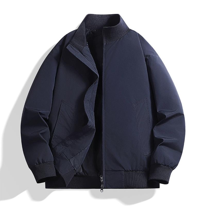 

Мужская повседневная куртка с двойной молнией, воротником-стойкой и бейсбольным воротником 3XL темно-синий