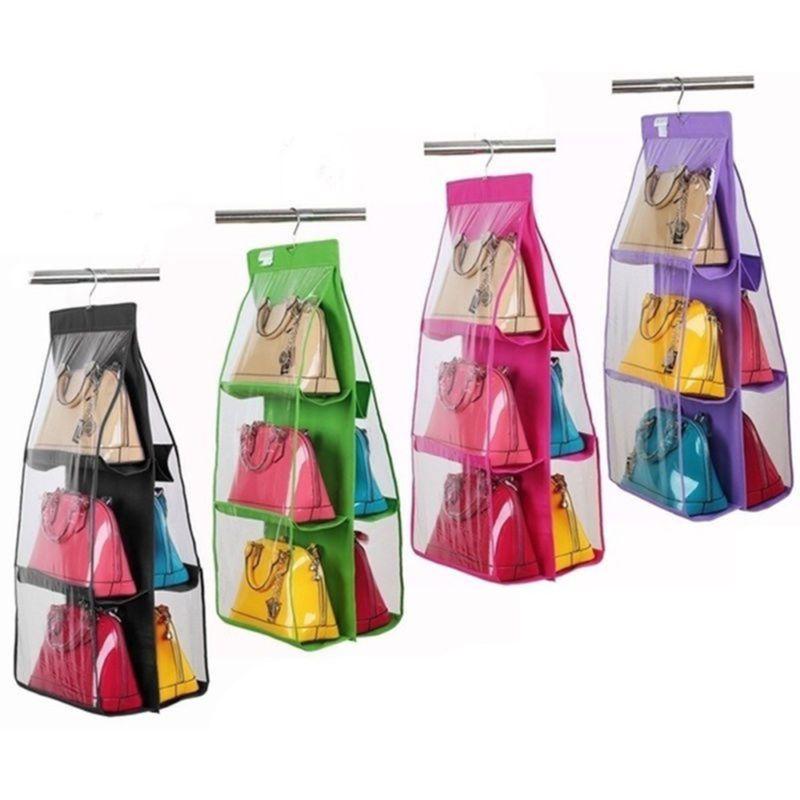 Elegant And Spacious 6 Pockets Clear Hanging Purse Handbag Tote Bag Organizer Rack