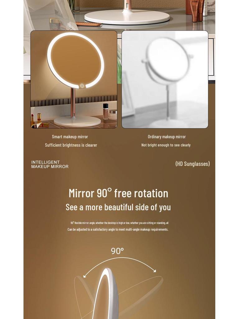 Rechargeable LED Vanity Mirror with Lights - Light Luxury Dorm Desktop Makeup Mirror