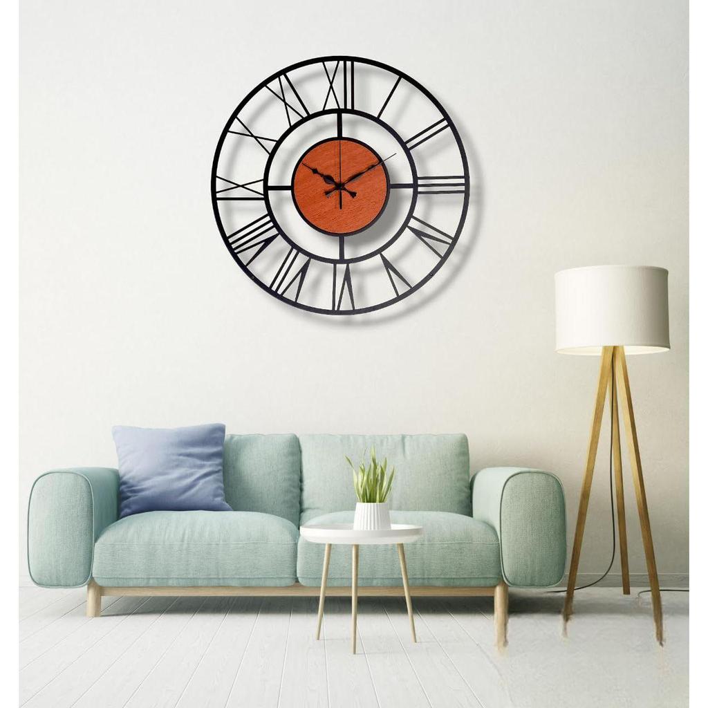 Morden Metal & Wooden Analog Wall Clock for Living Room Bedroom Office Kitchen Stylish Wall Clock for Home and Hall Designer Big Size Modern
