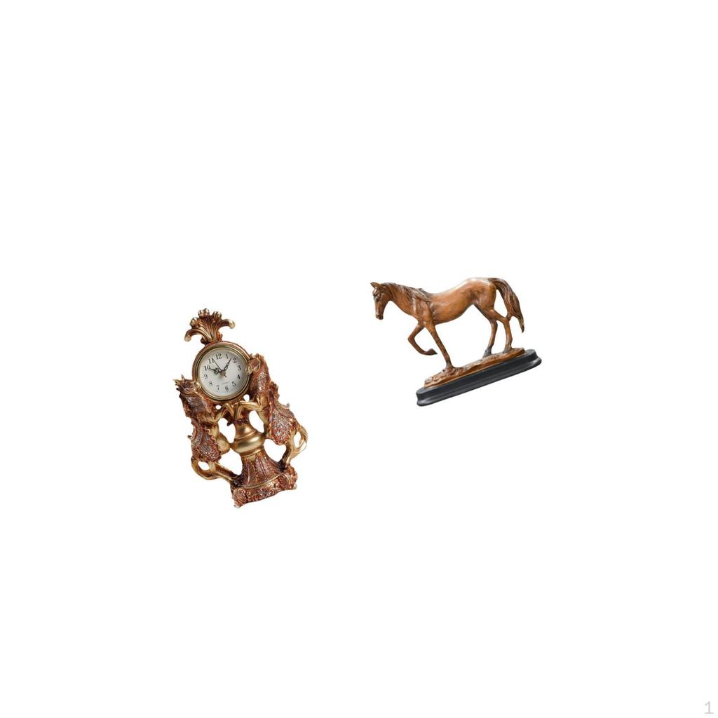Elegant Horse Resin Animal Clock Sculpture Modern Decorative Figurine Art Craft Ornament for Living