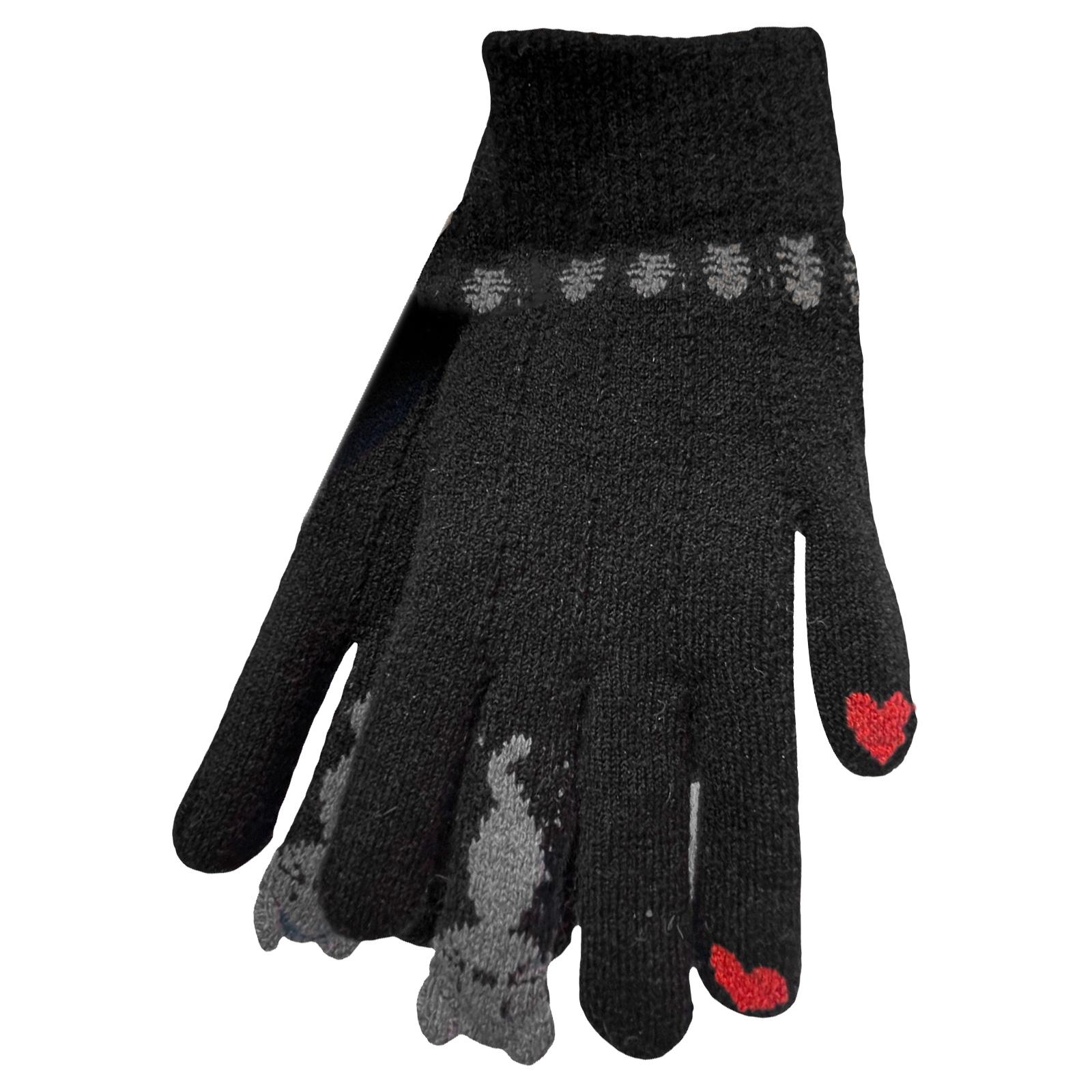 

Зимние перчатки с сенсорным экраном и кошачьим узором, теплые и ветронепродуваемые, с толстой подкладкой, согревающие руки, с манжетами для офиса и повседневной носки чёрный