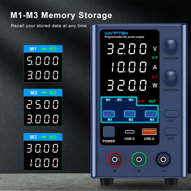 Laboratory power supply 32V 10A adjustable DC power supply with three sets of data storage With USB and Type-C fast charging