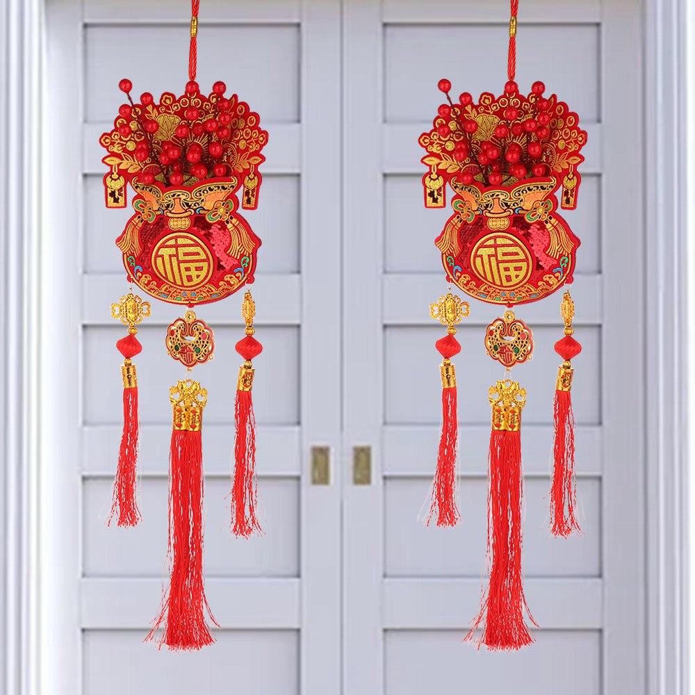 Lucky Bag Shape Chinese New Year Decoration with Tassel Festive Hanging Ornaments Room