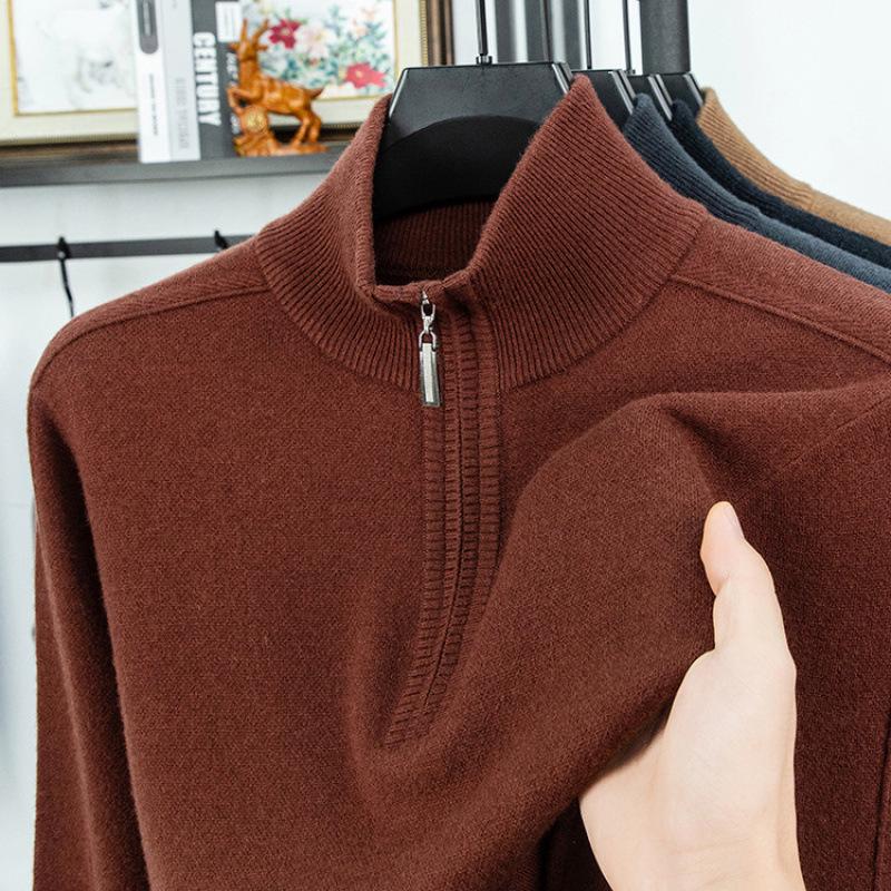 510g Semi-Worsted Thick 100% Wool Half-Zip Stand Collar Men's Sweater for Autumn 2025