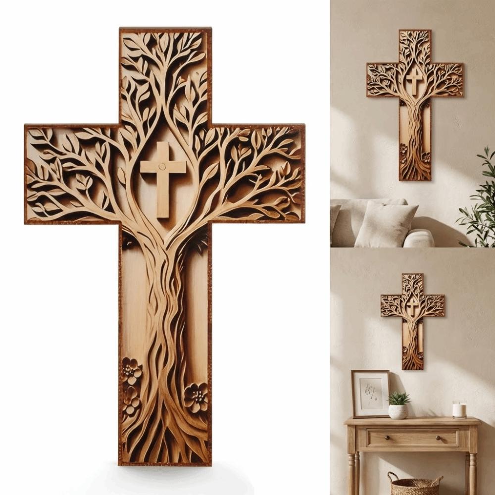 Baptism Gifts Wooden Wooden Cross Handcrafted 3D Design Wall Cross Hanging Plaque Crucifix Wall Art Church Decor