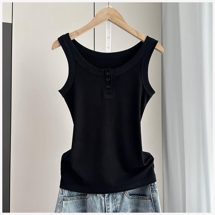 Anti-Armpit-Fat Cami Tank Top Ribbed Slim Fit Button Inner Wear Versatile Everyday Stretchy Slim Base Layer Soft Fabric Inner And Outer Wear Top