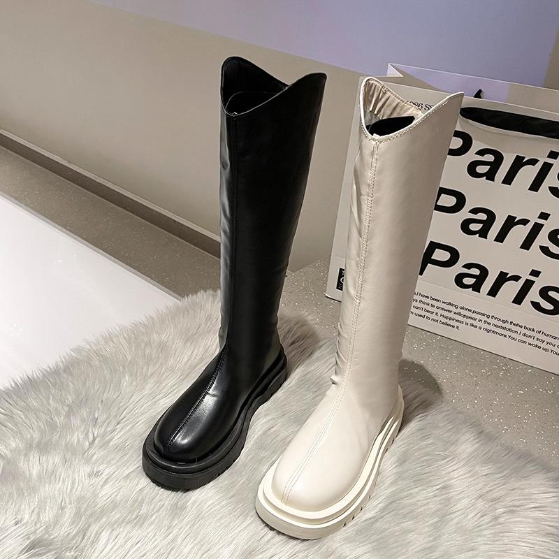 2025 Herbst und Winter neue Samtstiefel Damenmode mit hohen Absätzen runde Spitze Ritterstiefel hohe und schlanke Stiefel Damen