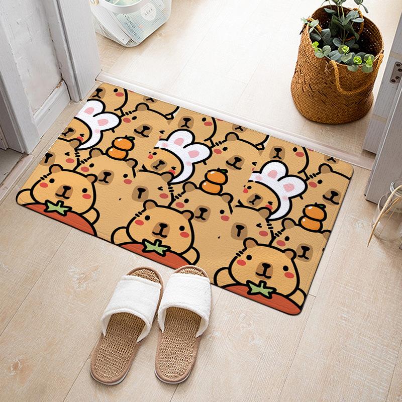 Cartoon Cute Capibala Floor Mat Household Short Pile Carpet Bathroom Non-slip Mat Capybara Animal Bedroom Mat