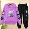 Children Clothes Sweatshirt Set Hooded Sweatshirt with Long Pants Cartoon and Lively Little Cat Girl Pink Set 3-13 Years Old Top