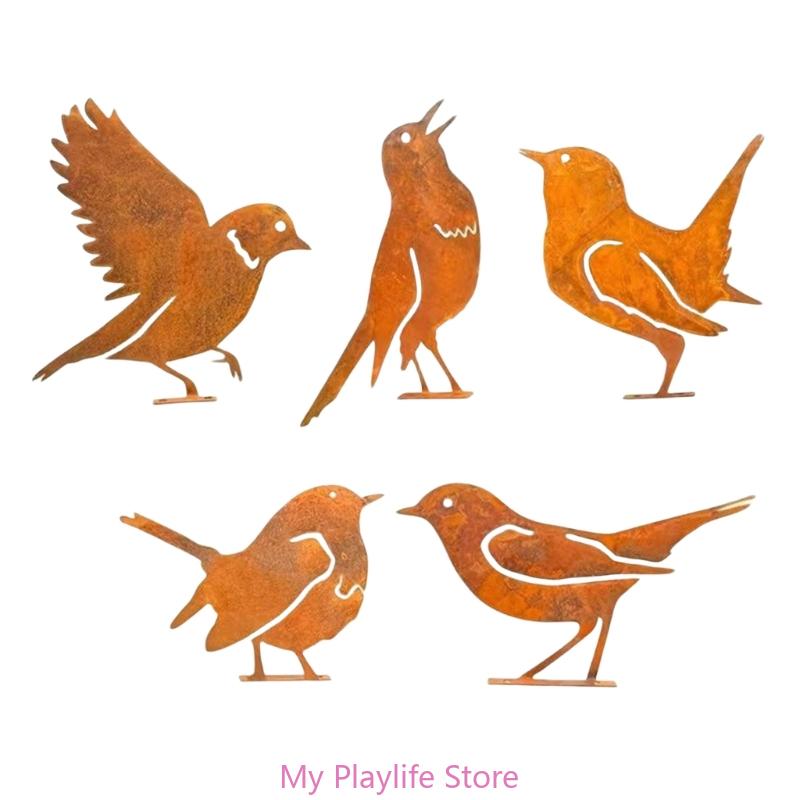 5 Stück Verwittertes Eisen Vogel Silhouetten Kreative Garten- und Terrassendekoration Metallvogelskulptur Hofornamente