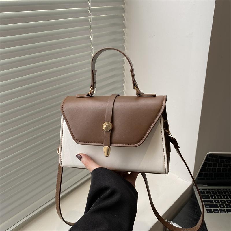 Fashion Simple Contrasting Color Texture Handbag Small Square Bag Personalized Color Scheme Design Simple Trend Shoulder Messenger Bag Women