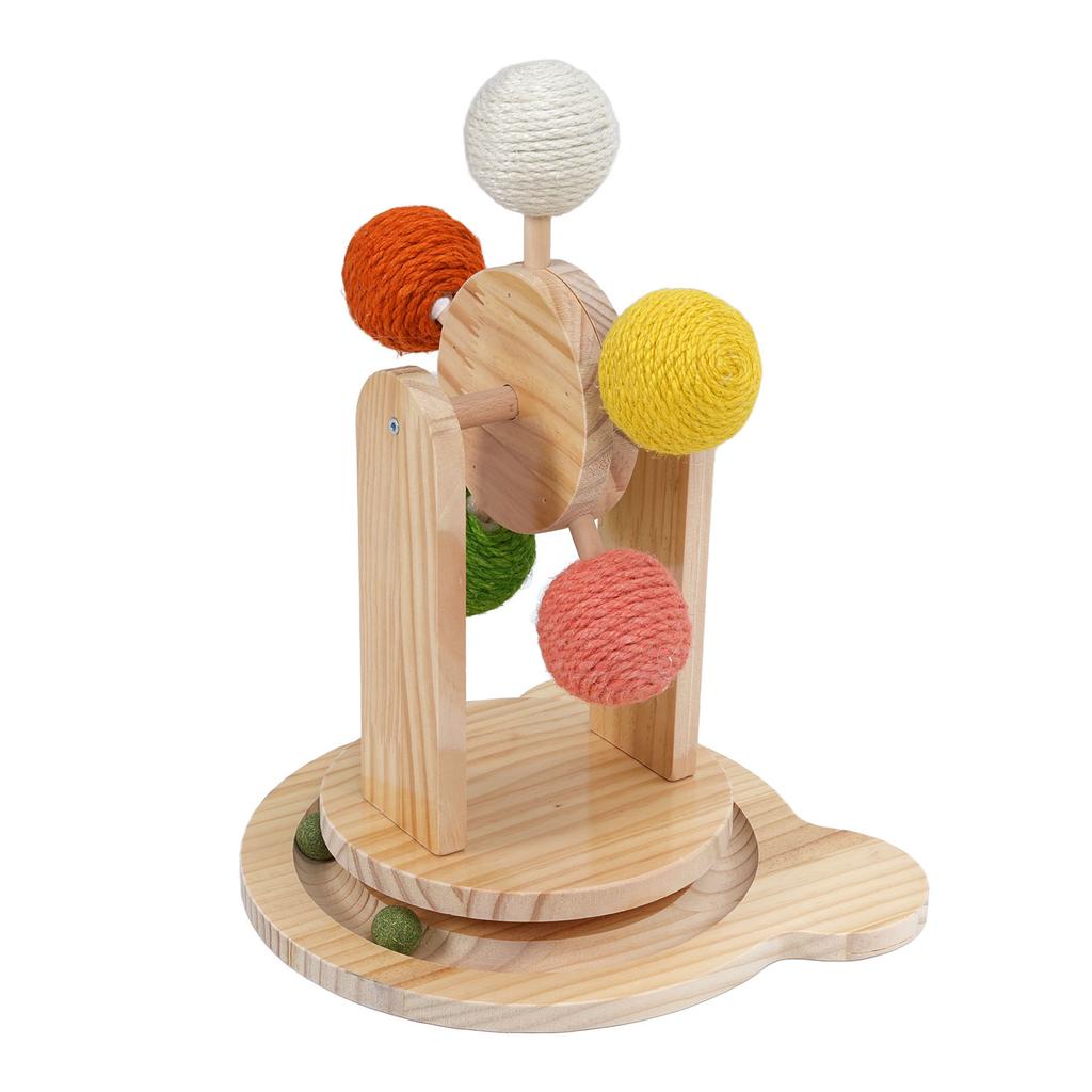 Wooden Turntable Base Cat Ball Toy Self Entertainment Strong Structure Interactive Cat Scratching Ba
