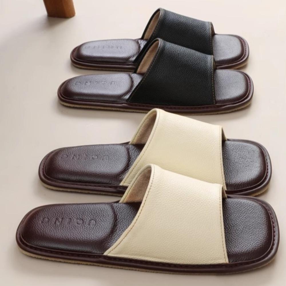 Women's Flat Slippers Cowhide Slippers Women's Home Indoor Massage Heel Leather Slippers Men's Non Slip Beef Tendon Soft Bottom