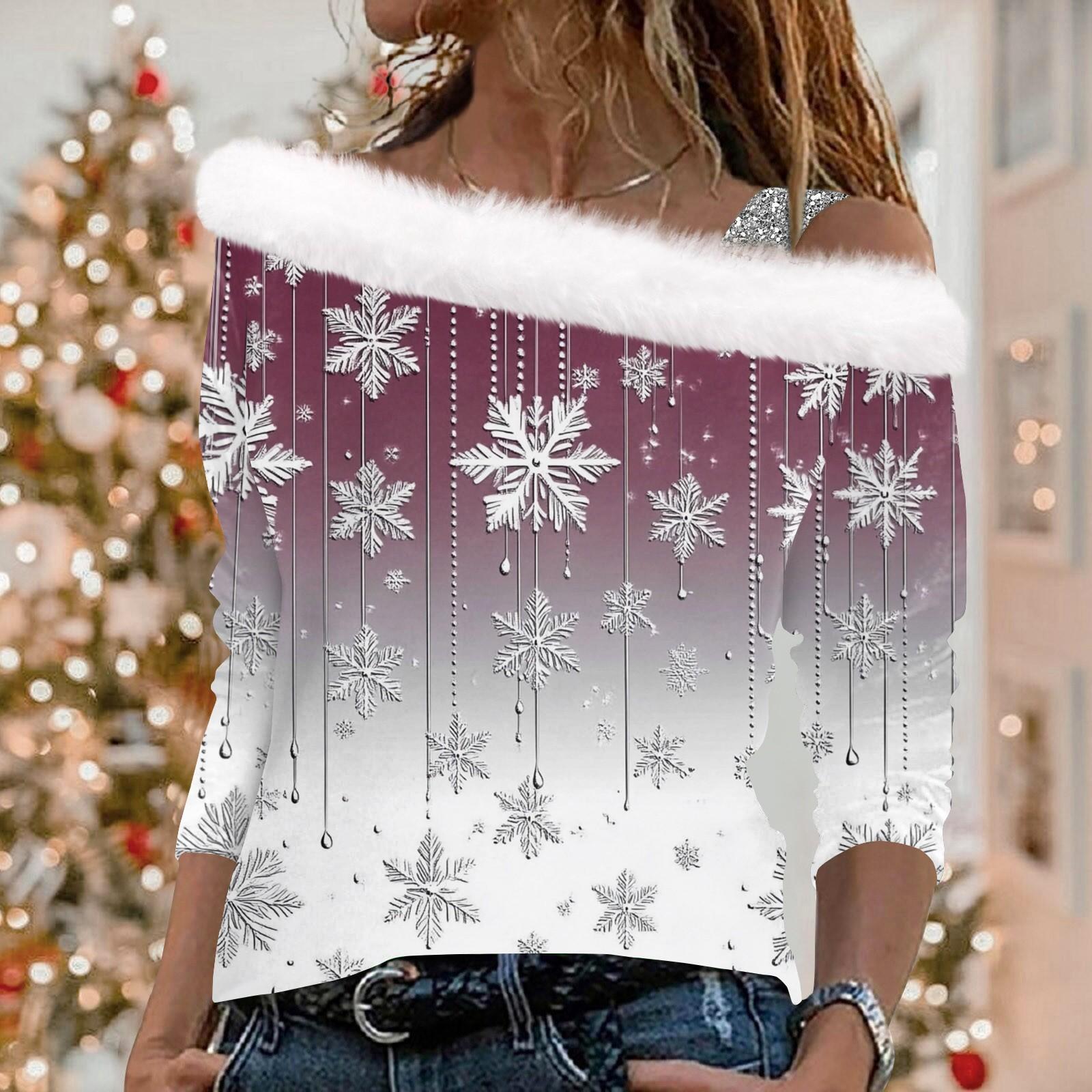 

Женский плюшевый пуловер с длинными рукавами и рождественским принтом Christmas Elements XL белый