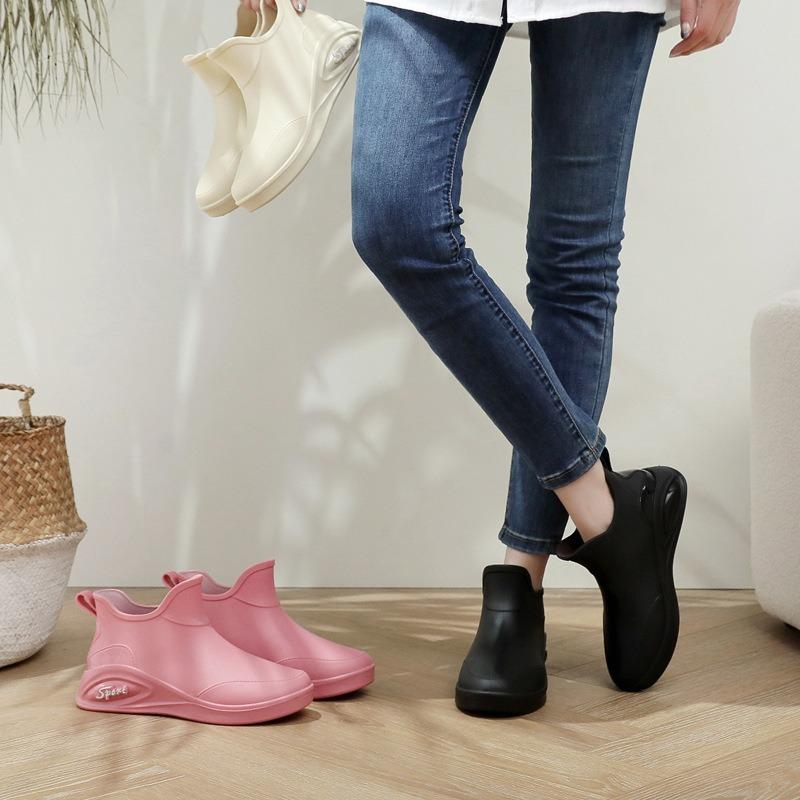 Outono e inverno sapatos de chuva cano baixo moda feminina roupa exterior cano curto adulto feminino sapatos fofos impermeáveis antiderrapantes algodão quente feminino
