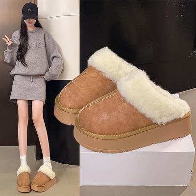2025 neue Schneestiefel Damen Winter Fell integriert Wollmund Samt dicker Boden warm Oberbekleidung Tasche Kopf Halbschuhe