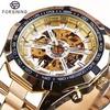 Forsining Hot Gold Men Automatic Mechanical Watches Luxury Skeleton Men's Gift Watch Stainless Steel Wristwatches Luminous