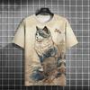 Women's Summer Casual Loose Plus Size 3D Cat Print Round Neck Short Sleeved T-shirt Top S-  6XL