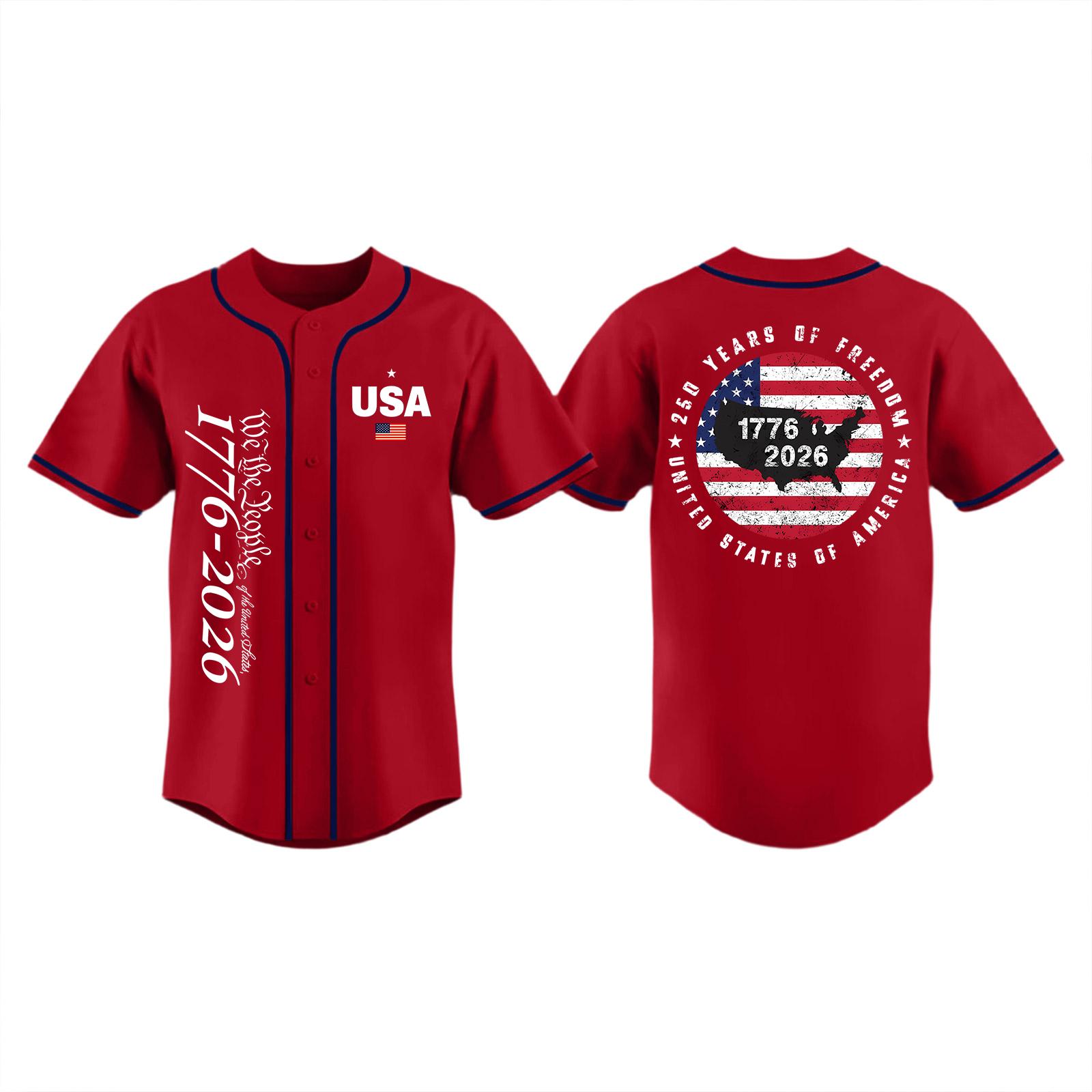 

Unisex Baseball Jersey Adult Top with 1776-2026 Print USA Flag Graphic Button Down Short Sleeve Sports Shirt for Independence Day M красный