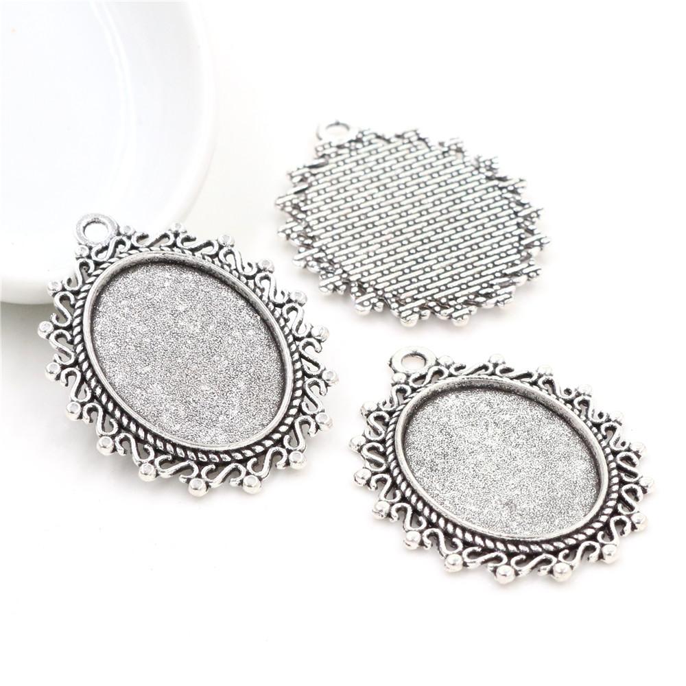 

10pcs 18x25mm Inner Size 5 Colors Plated Flowers Style Cameo Cabochon Base Setting Charms Pendant necklace findings античный серебряного