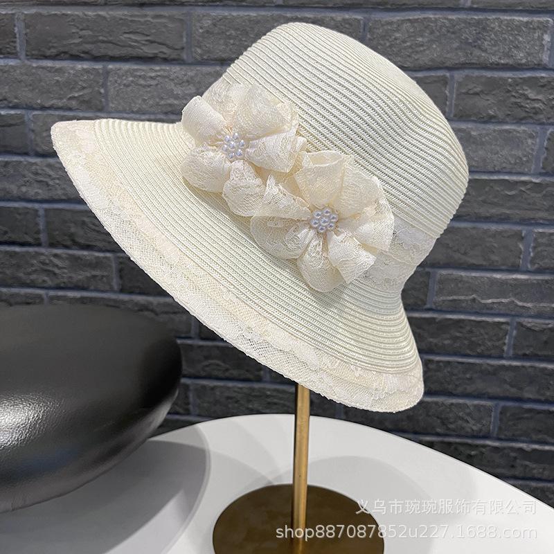 Sweet flower straw hat children summer seaside vacation sunscreen sunshade beach hat show face small versatile pot hat