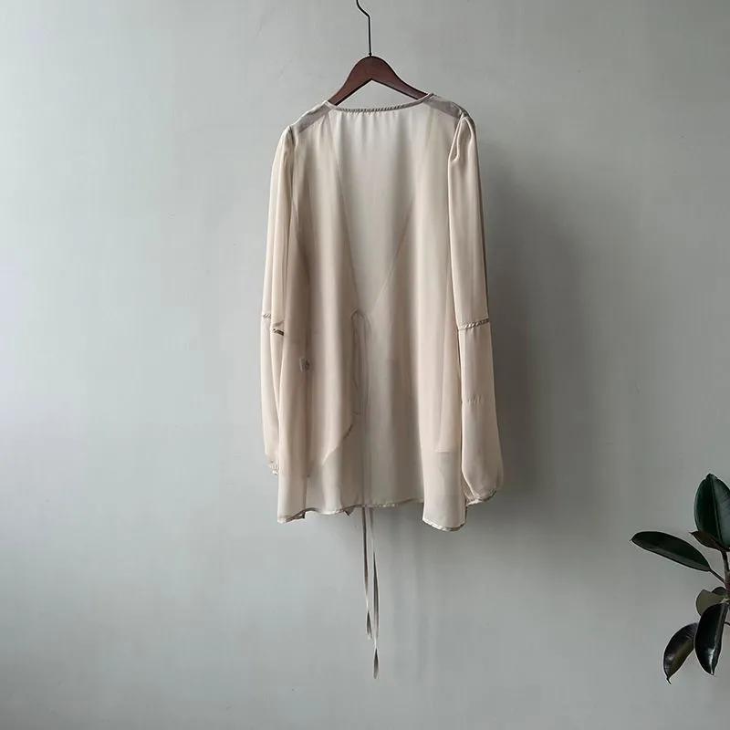 Damen Sommer Leichte Französische Stil Lockere Chiffonbluse Einfarbige Lässige Fließende Sonnenschutzjacke