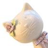 1/2Pcs Ceramic Bow Cat Figurine, Sitting Kitten Statue with Flower Decor, Mini Animal Desktop Ornament for Home Office
